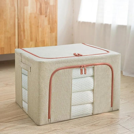 CARLA HOME 3 pack Large Clothes Storage Bins with Lids for Clothing, Bedding, Blankets, Toys (66L capacity - Beige).