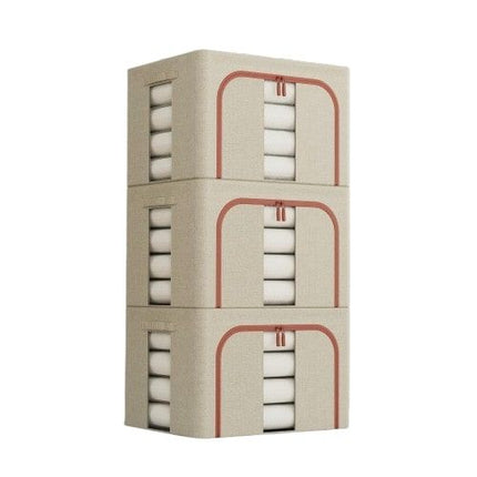 CARLA HOME 3 pack Large Clothes Storage Bins with Lids for Clothing, Bedding, Blankets, Toys (66L capacity - Beige).