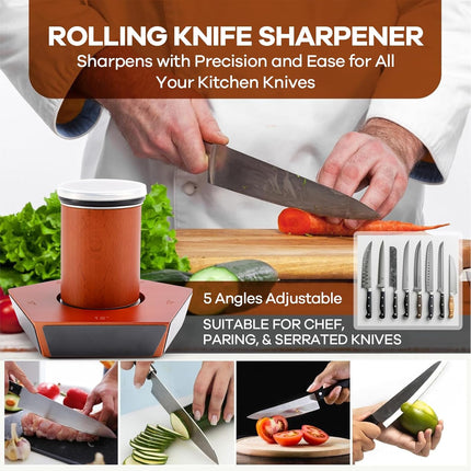 CARLA HOME Rolling Knife Sharpener Kit with 5 Magnetic Angles (12°/15°/17°/19°/22°) for Chef & Home Kitchen Use.