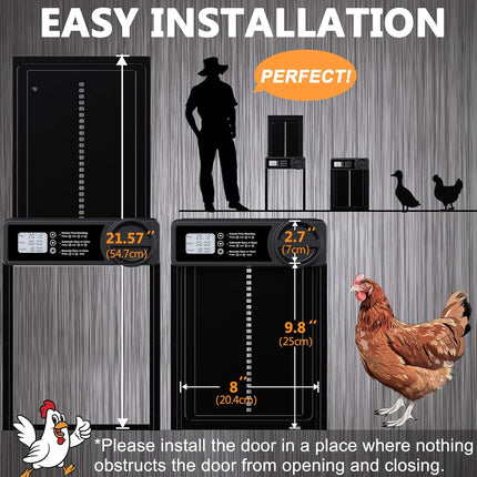 CARLA HOME Automatic Chicken Coop Door Opener with Timer Control, Anti-Pinch Protection, LCD Display & Battery Powered for Backyard Chickens.