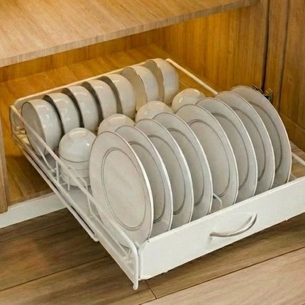 CARLA HOME Pull Out Dish Rack for Kitchen Cabinet with Slide Out Drawer Organizer for Plates, Bowls & Utensils.