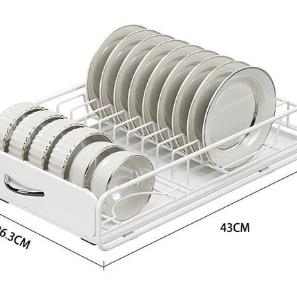 CARLA HOME Pull Out Dish Rack for Kitchen Cabinet with Slide Out Drawer Organizer for Plates, Bowls & Utensils.