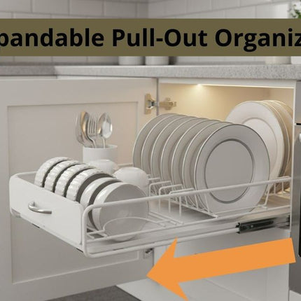 CARLA HOME 2 Pack Pull Out Dish Rack for Kitchen Cabinet with Slide Out Drawer Organizer for Plates, Bowls & Utensils.