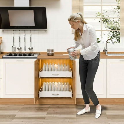 CARLA HOME 2 Pack Pull Out Dish Rack for Kitchen Cabinet with Slide Out Drawer Organizer for Plates, Bowls & Utensils.