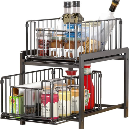 CARLA HOME 2 Tier Sliding Cabinet Organizer Drawer Storage Rack for Kitchen or Bathroom.