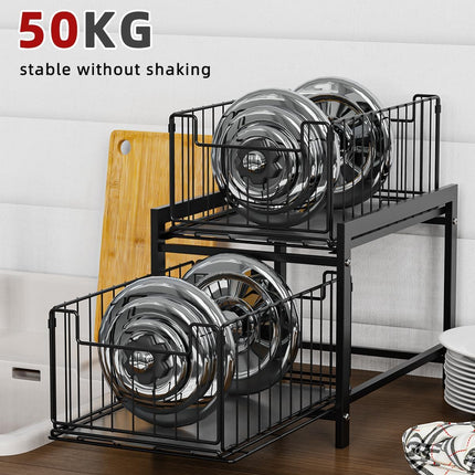 CARLA HOME 2 Tier Sliding Cabinet Organizer Drawer Storage Rack for Kitchen or Bathroom.