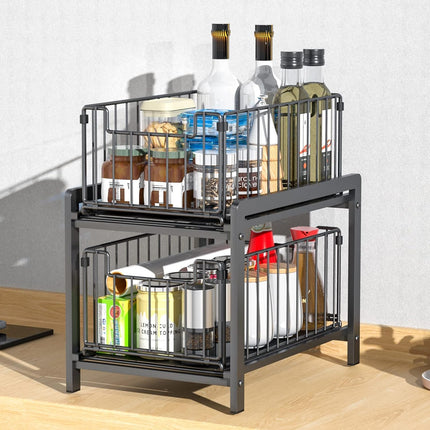 CARLA HOME 2 Tier Sliding Cabinet Organizer Drawer Storage Rack for Kitchen or Bathroom.
