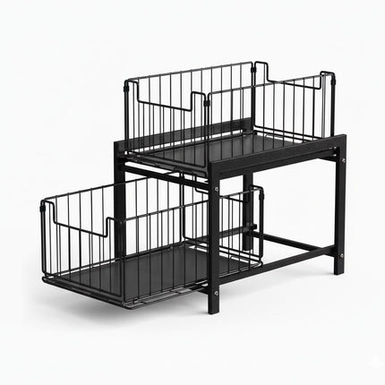 CARLA HOME 2 Tier Sliding Cabinet Organizer Drawer Storage Rack for Kitchen or Bathroom.