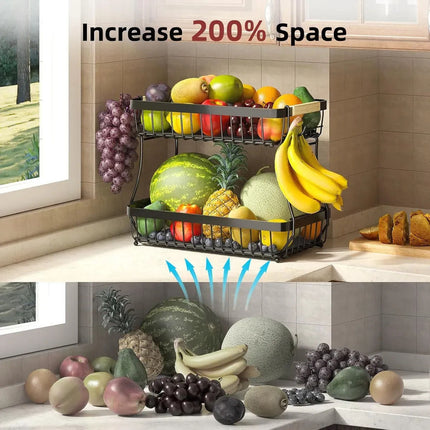 CARLA HOME 2-Tier Fruit Basket Metal Storage Bowl Kitchen Counter Organizer with Handles for Fruits, Vegetables, Snacks & Bread.
