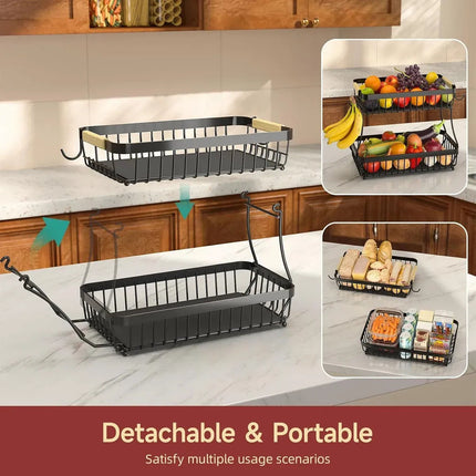 CARLA HOME 2-Tier Fruit Basket Metal Storage Bowl Kitchen Counter Organizer with Handles for Fruits, Vegetables, Snacks & Bread.