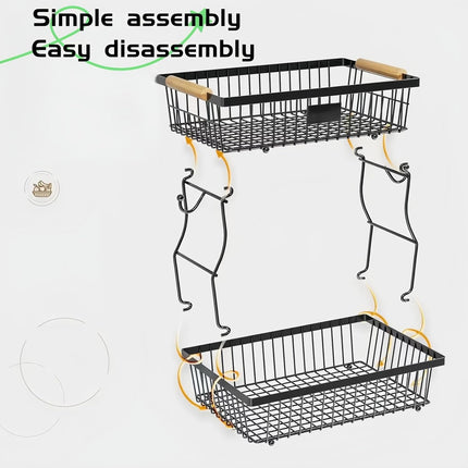 CARLA HOME 2-Tier Fruit Basket Metal Storage Bowl Kitchen Counter Organizer with Handles for Fruits, Vegetables, Snacks & Bread.