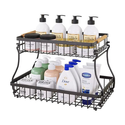 CARLA HOME 2-Tier Fruit Basket Metal Storage Bowl Kitchen Counter Organizer with Handles for Fruits, Vegetables, Snacks & Bread.