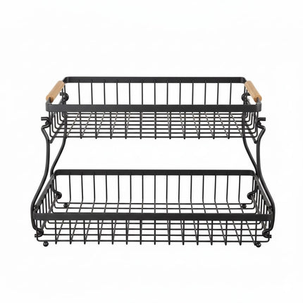 CARLA HOME 2-Tier Fruit Basket Metal Storage Bowl Kitchen Counter Organizer with Handles for Fruits, Vegetables, Snacks & Bread.