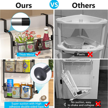 CARLA HOME 4-Tier Over the Door Organizer Heavy-Duty Metal Pantry Rack with Hanging Baskets for Home Kitchen Storage & Bathroom Door Organization.
