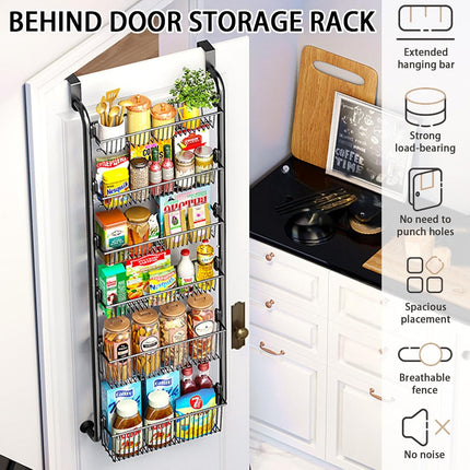 CARLA HOME 6-Tier Over the Door Organizer Heavy-Duty Metal Pantry Rack with Hanging Baskets for Home Kitchen Storage & Bathroom Door Organization (Black).
