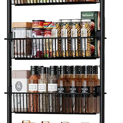 CARLA HOME 6-Tier Over the Door Organizer Heavy-Duty Metal Pantry Rack with Hanging Baskets for Home Kitchen Storage & Bathroom Door Organization (Black).