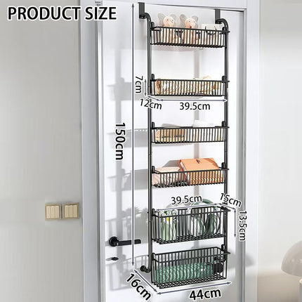 CARLA HOME 6-Tier Over the Door Organizer Heavy-Duty Metal Pantry Rack with Hanging Baskets for Home Kitchen Storage & Bathroom Door Organization (White).