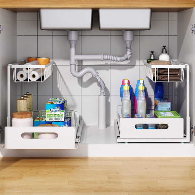 CARLA HOME 2 pack Under Sink Organiser with Sliding Drawers & 2 tier for Kitchen & Bathroom.