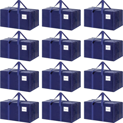 CARLA HOME 12-Pack Large Moving Storage Bags with Zippers & Handles with 95 Liters Capacity for Space Saving, Travel, Camping & Organization (Blue).