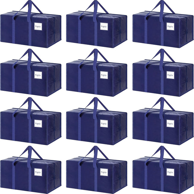 CARLA HOME 12-Pack Large Moving Storage Bags with Zippers & Handles with 95 Liters Capacity for Space Saving, Travel, Camping & Organization (Blue).