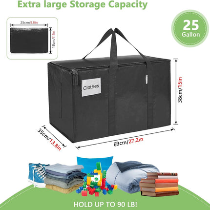 CARLA HOME 12-Pack Large Moving Storage Bags with Zippers & Handles with 95 Liters Capacity for Space Saving, Travel, Camping & Organization (Black).