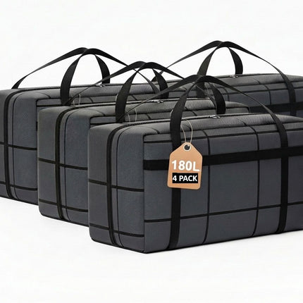 CARLA HOME 4-Pack 180L Extra Large Moving Storage Bags with Handles & Duty Zippered for Clothes, Travel, Space Saving & Camping.