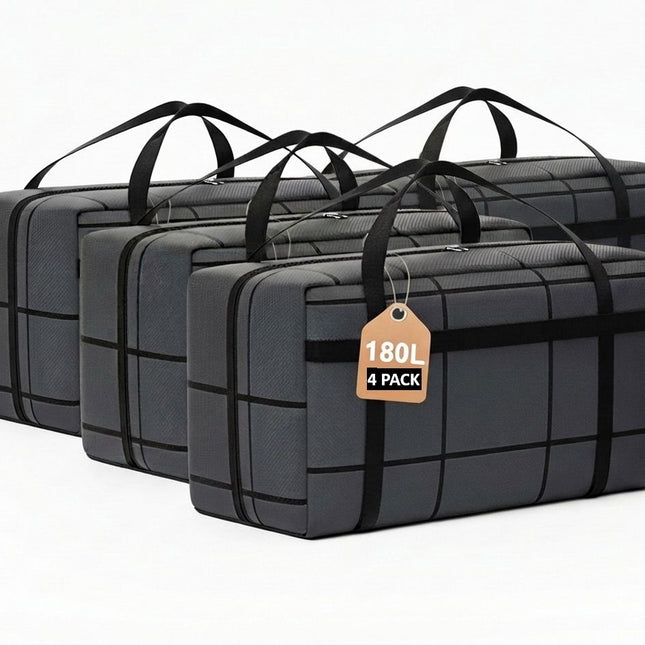 CARLA HOME 4-Pack 180L Extra Large Moving Storage Bags with Handles & Duty Zippered for Clothes, Travel, Space Saving & Camping.