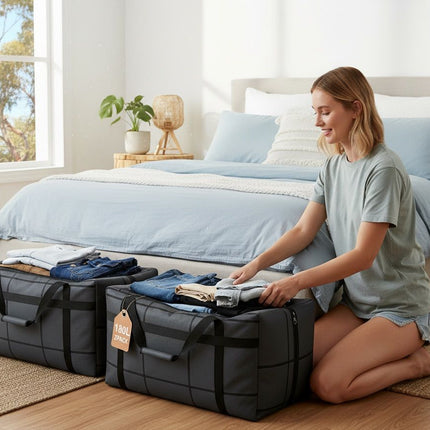 CARLA HOME 4-Pack 180L Extra Large Moving Storage Bags with Handles & Duty Zippered for Clothes, Travel, Space Saving & Camping.