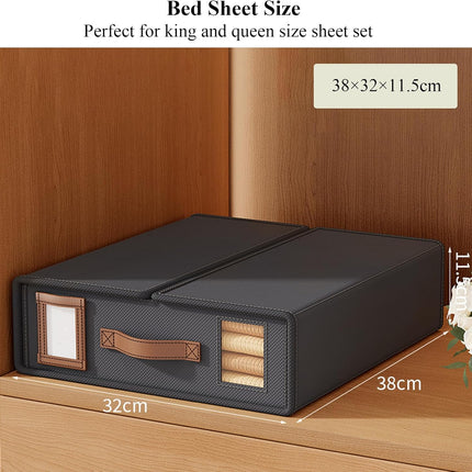 CARLA HOME Bed Sheet Organizer Set of 8 with Handle & Window for Covers, Pillowcases, Blankets, Clothes & Sheets (Black).