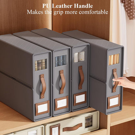 CARLA HOME Bed Sheet Organizer Set of 8 with Handle & Window for Covers, Pillowcases, Blankets, Clothes & Sheets (Black).
