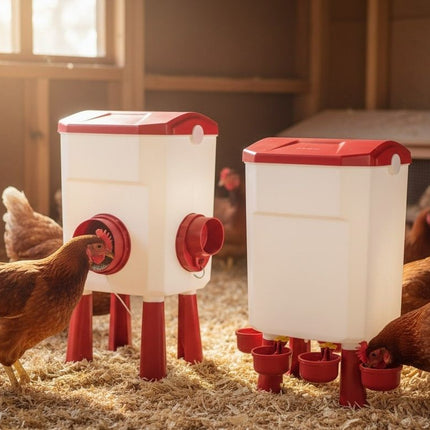 CARLA HOME Automatic Chicken Feeder Waterer Set with 8KG Food 7L Water Capacity for Coop, Chickens, Ducks, Quails (Red).