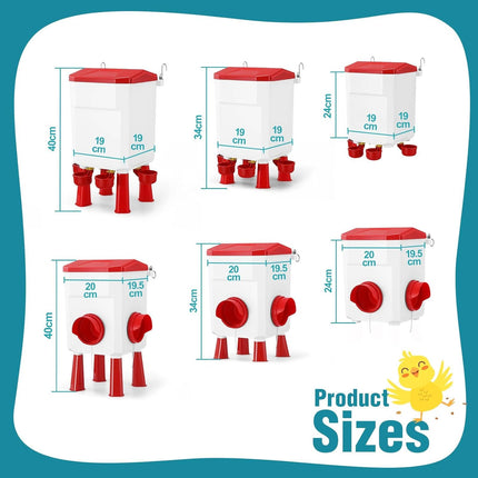 CARLA HOME Automatic Chicken Feeder Waterer Set with 8KG Food 7L Water Capacity for Coop, Chickens, Ducks, Quails (Red).