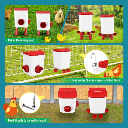 CARLA HOME Automatic Chicken Feeder Waterer Set with 8KG Food 7L Water Capacity for Coop, Chickens, Ducks, Quails (Red).