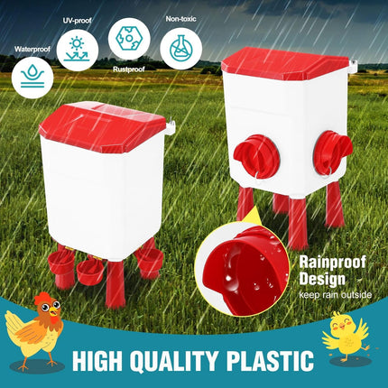 CARLA HOME Automatic Chicken Feeder Waterer Set with 8KG Food 7L Water Capacity for Coop, Chickens, Ducks, Quails (Red).