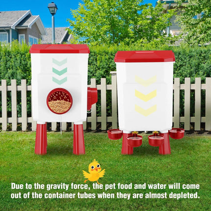 CARLA HOME Automatic Chicken Feeder Waterer Set with 8KG Food 7L Water Capacity for Coop, Chickens, Ducks, Quails (Red).