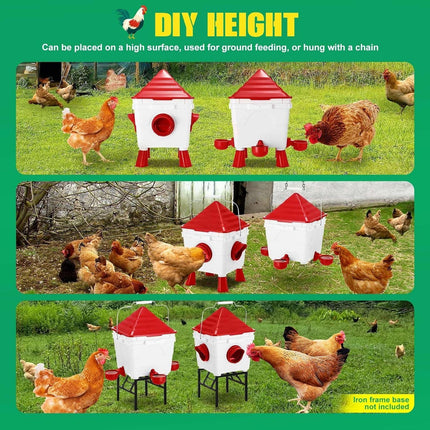 CARLA HOME Chicken Feeder Waterer Set, Automatic Gravity Dispenser with 8KG Food & 8L Water Capacity, 4 Ports & Cups, Clean Poultry Feeding for Coop, Duck, Quail, Hen.