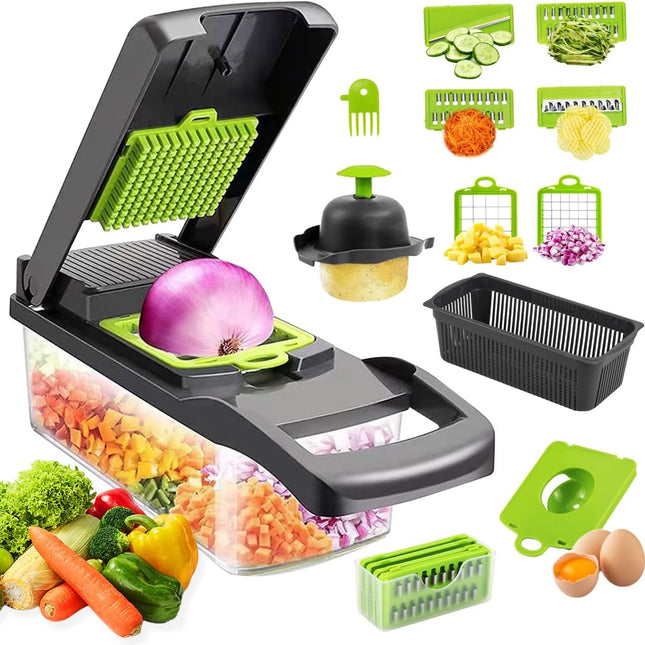 CARLA HOME Multifunctional Mandoline Vegetable Chopper 16-in-1 with Stainless Steel Blades, Storage Container & Hand Guard for Fruits & Veggies.