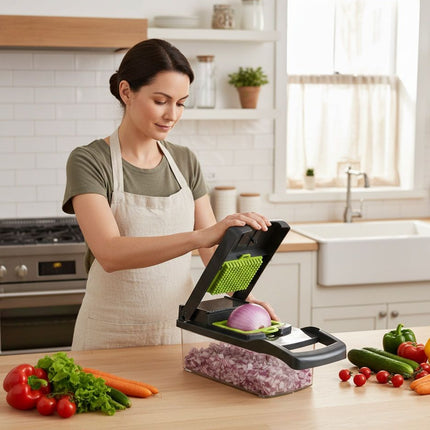 CARLA HOME Multifunctional Mandoline Vegetable Chopper 16-in-1 with Stainless Steel Blades, Storage Container & Hand Guard for Fruits & Veggies.