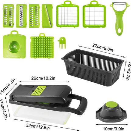 CARLA HOME Multifunctional Mandoline Vegetable Chopper 16-in-1 with Stainless Steel Blades, Storage Container & Hand Guard for Fruits & Veggies.