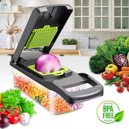 CARLA HOME Multifunctional Mandoline Vegetable Chopper 16-in-1 with Stainless Steel Blades, Storage Container & Hand Guard for Fruits & Veggies.