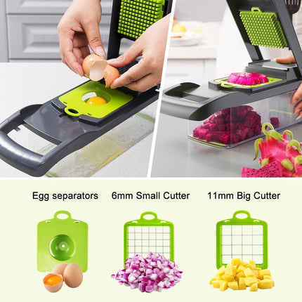 CARLA HOME Multifunctional Mandoline Vegetable Chopper 16-in-1 with Stainless Steel Blades, Storage Container & Hand Guard for Fruits & Veggies.