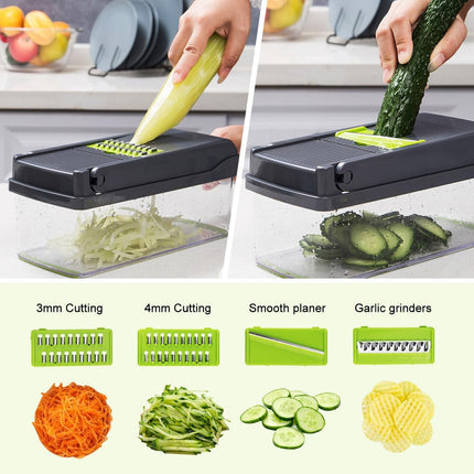 CARLA HOME Multifunctional Mandoline Vegetable Chopper 16-in-1 with Stainless Steel Blades, Storage Container & Hand Guard for Fruits & Veggies.