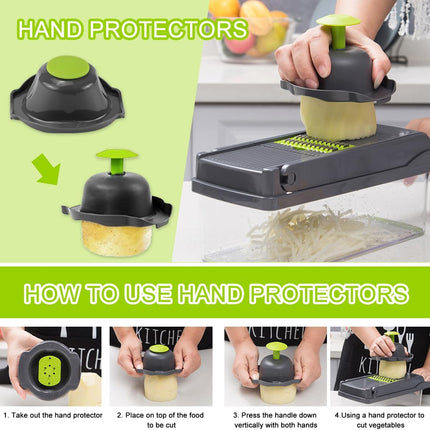 CARLA HOME Multifunctional Mandoline Vegetable Chopper 16-in-1 with Stainless Steel Blades, Storage Container & Hand Guard for Fruits & Veggies.