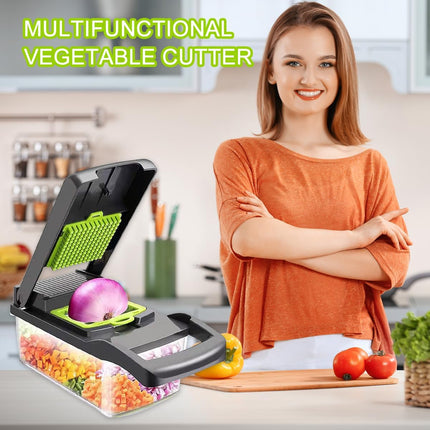 CARLA HOME Multifunctional Mandoline Vegetable Chopper 16-in-1 with Stainless Steel Blades, Storage Container & Hand Guard for Fruits & Veggies.