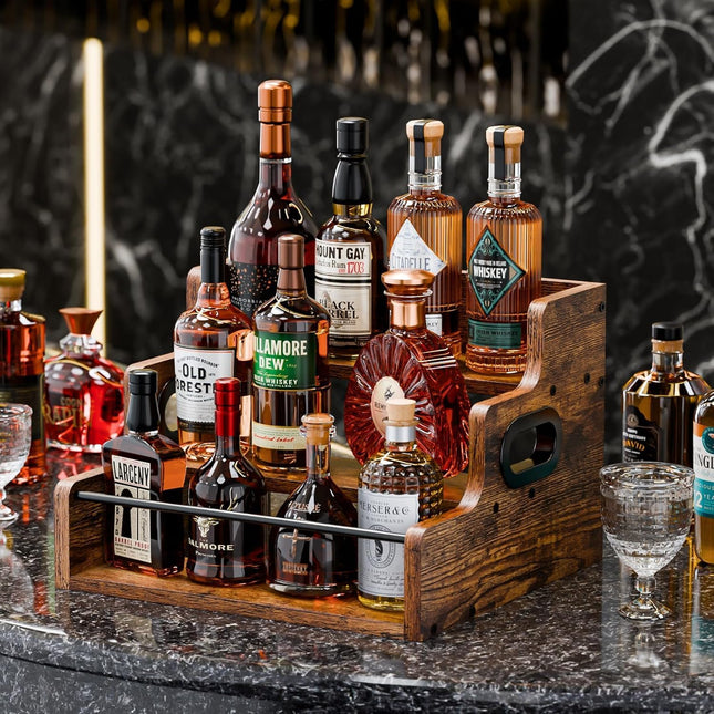 CARLA HOME 3-Tier Liquor Bottle Display Shelf Rack Bar Organizer for Whiskey, Wine, Coffee Syrups, Spirits & Bottles.