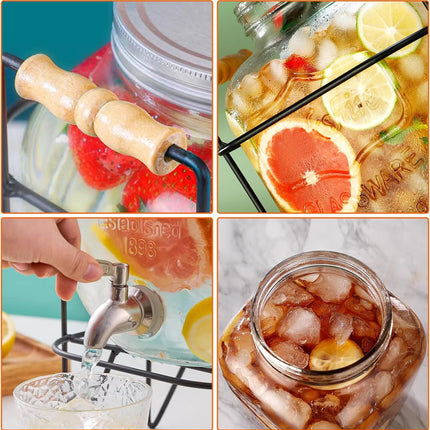 CARLA HOME 5L Glass Drink Dispenser with Metal Stand, Wide Mouth Beverage Jar & Stainless Steel Tap for Lemonade, Iced Tea, Water & Fruit-Infused Drinks.