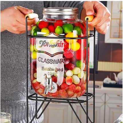 CARLA HOME 5L Glass Drink Dispenser with Metal Stand, Wide Mouth Beverage Jar & Stainless Steel Tap for Lemonade, Iced Tea, Water & Fruit-Infused Drinks.