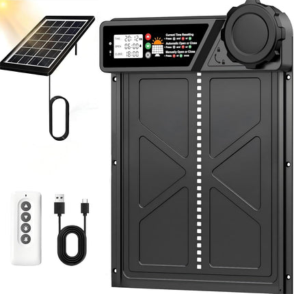 CARLA HOME Solar Automatic Chicken Coop Door with Timer, Light Sensor, Remote Control, Anti-Pinch, LED Screen & USB Charging.