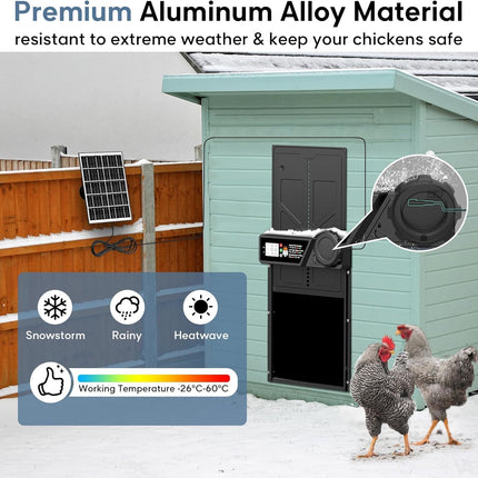 CARLA HOME Solar Automatic Chicken Coop Door with Timer, Light Sensor, Remote Control, Anti-Pinch, LED Screen & USB Charging.