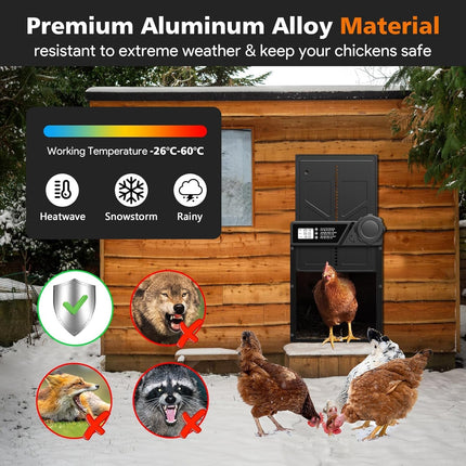 CARLA HOME Solar Automatic Chicken Coop Door with Timer, Light Sensor, Remote Control, Anti-Pinch, LED Screen & USB Charging.